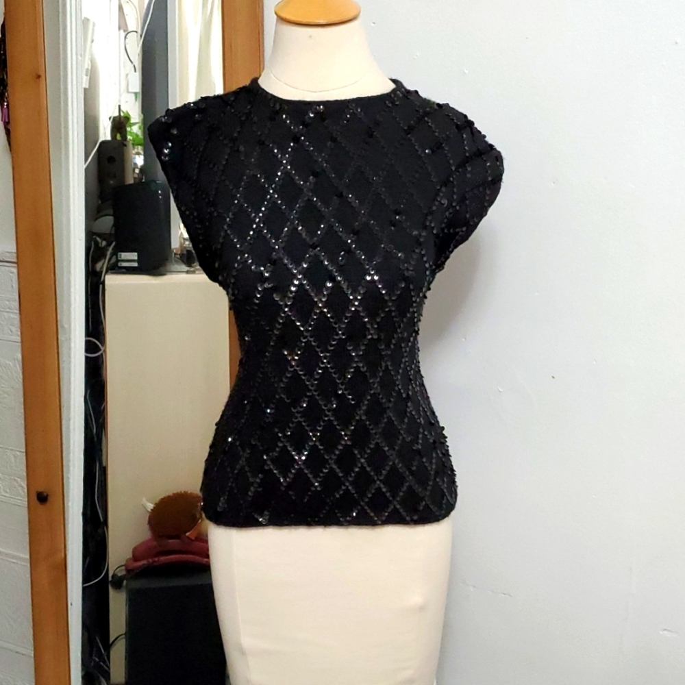 Black Sequined Sleeveless Shirt